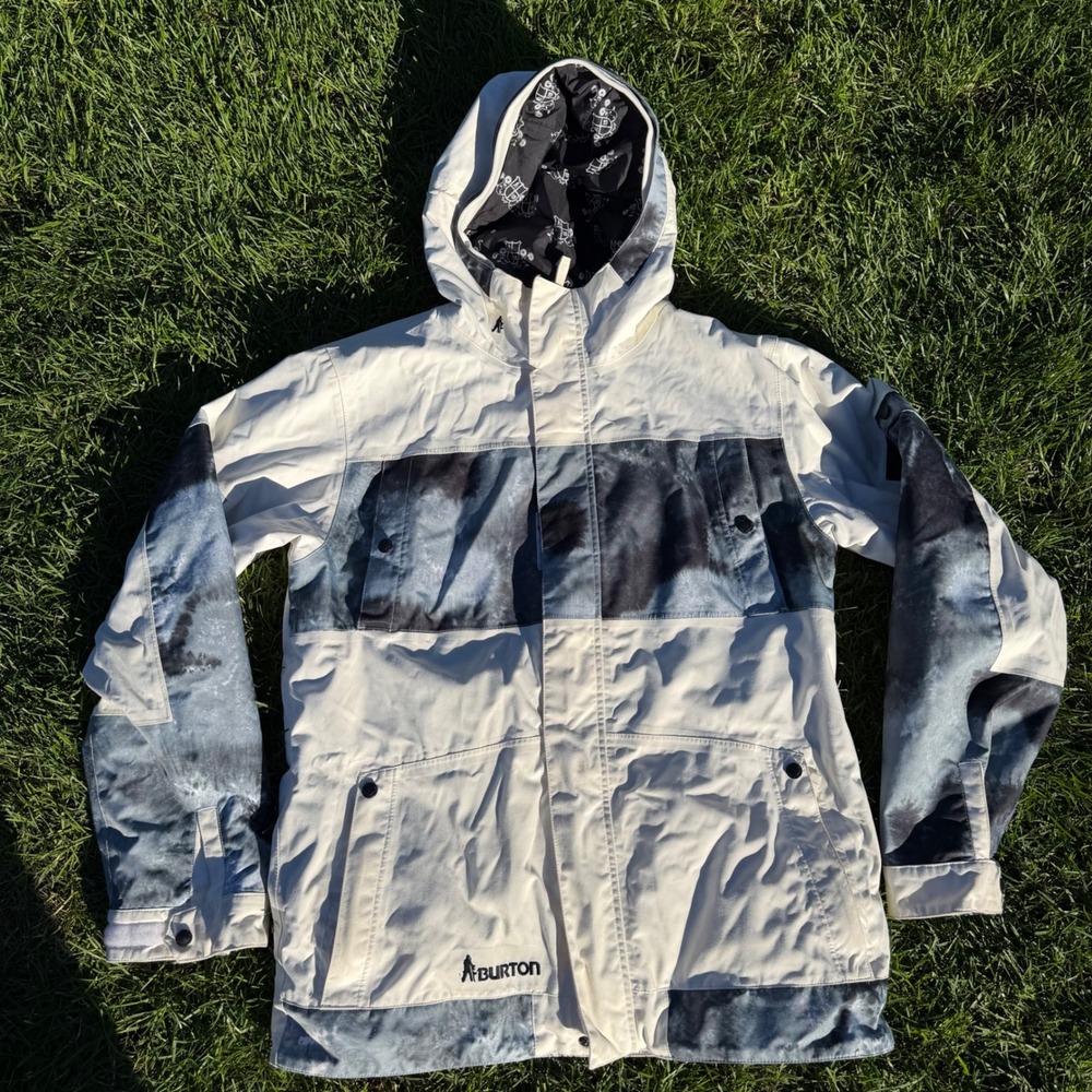 Burton The White Collection Dryride Snowboard Jacket Mens M Tie Dye Cream Gray